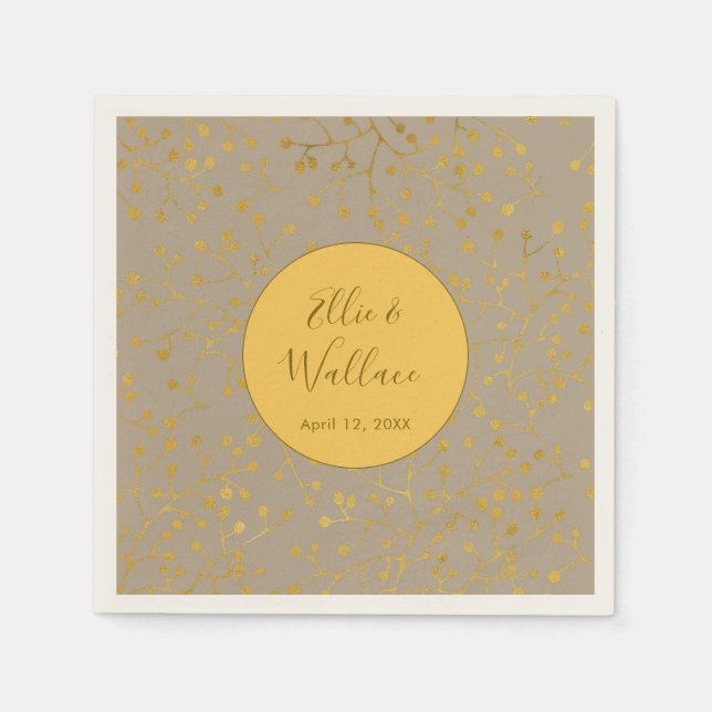 Mustard Spice Wedding Elegant Twig Pattern Napkin (Front)