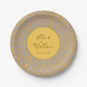 Mustard Spiced Yellow Twig Elegant Wedding Paper Plate
