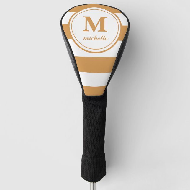 Mustard stripes Golf | personalized NAME monogram Golf Head Cover (Front)