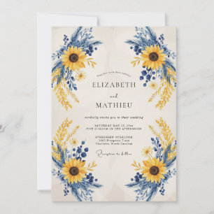 Mustard Sunflower Grain Eucalyptus Wedding Invitation