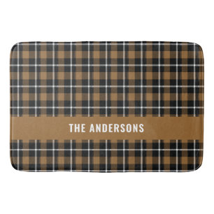 Mustard tartan modern rustic personalized decor bath mat