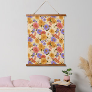 Mustard Terracotta Blue Wildflower Hanging Tapestry