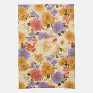 Mustard Terracotta Blue Wildflower Kitchen Towel