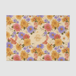 Mustard Terracotta Blue Wildflower Tissue Paper