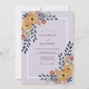 Mustard Terracotta Lilac Leafy Wedding Invitation