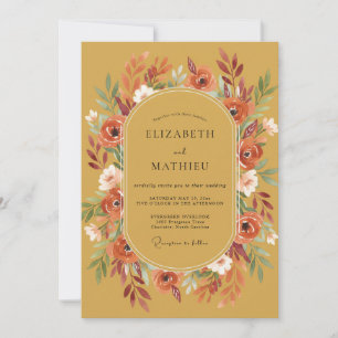 Mustard Terracotta Wreath Wedding Invitation