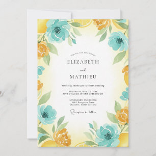 Mustard Turquoise Painted Wedding Invitation