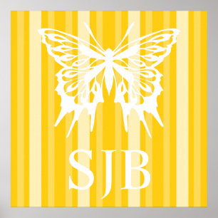 Mustard Victorian Lady Stripe with Butterfly Poster
