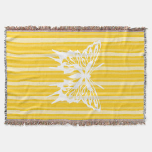 Mustard Victorian Stripe with Butterfly Throw Blanket