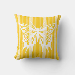 Mustard Victorian Stripe with Butterfly Throw Pillow