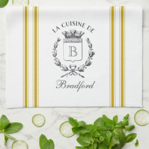 Mustard Vintage Style French Sack with Custom Name Kitchen Towel