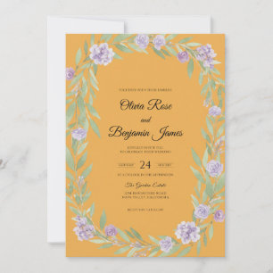 Mustard Violet Wreath Wedding Invitation