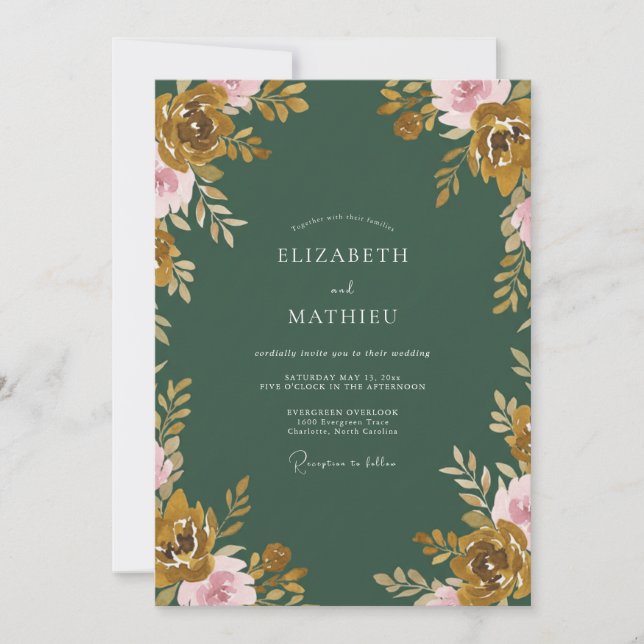 Mustard Warm Gold Leafy Wedding Invitation (Front)
