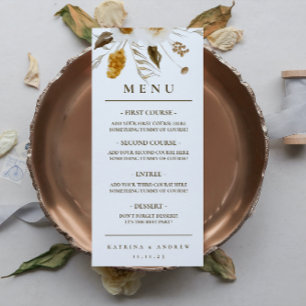 Mustard Watercolor Floral Wedding Dinner Menu