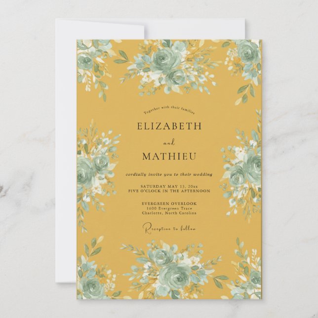 Mustard Watercolor Leaf Wedding Invitation (Front)