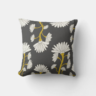 Mustard White Flowers Throw Pillow