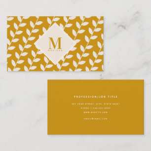 Mustard Yellow 70s Retro Leaf Monogram Initial  Business Card