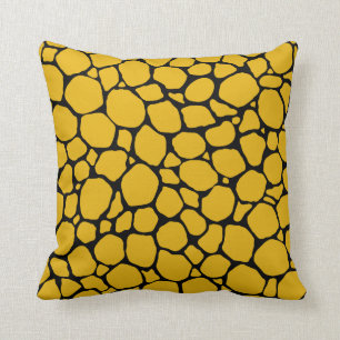 Mustard Yellow and Black Turtle Shell Print Throw Pillow