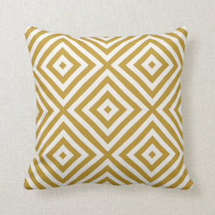 Mustard Yellow and Cream Diamond Geometric Pattern Throw Pillow