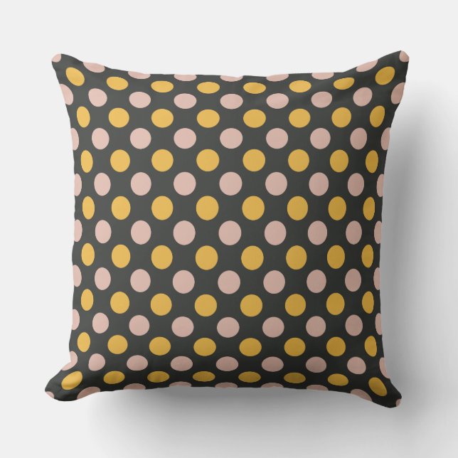 Mustard Yellow and Pink Polka Dot Pattern Throw Pillow (Front)