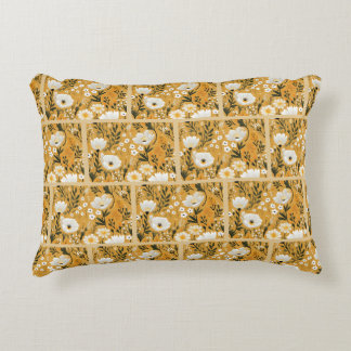 Mustard Yellow and White Botanical Floral Accent Pillow