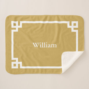 Mustard Yellow and White Greek Key Monogram Sherpa Blanket