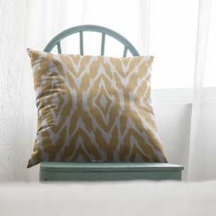 Mustard Yellow and White Ikat Pattern Pillow