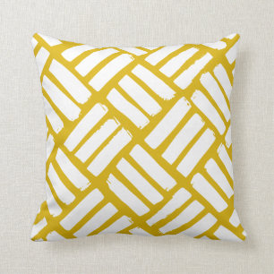 Mustard Yellow and White Ink Strokes Grid Throw Pillow