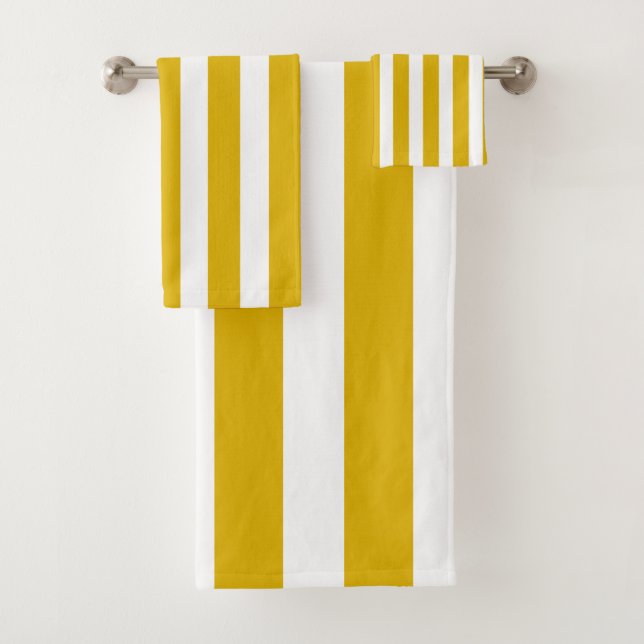 Mustard Yellow and White Vertical Stripes Bath Towel Set (Insitu)