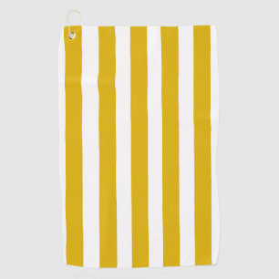 Mustard Yellow and White Vertical Stripes Golf Towel