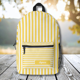 Mustard Yellow and White Vintage Striped Name Printed Backpack