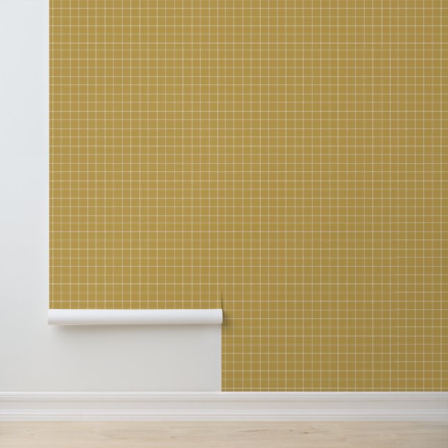Mustard Yellow and White Windowpane Check Wallpaper (Application)