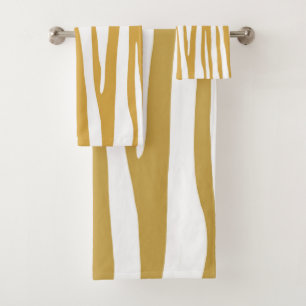 Mustard yellow and white zebra pattern bath towel set