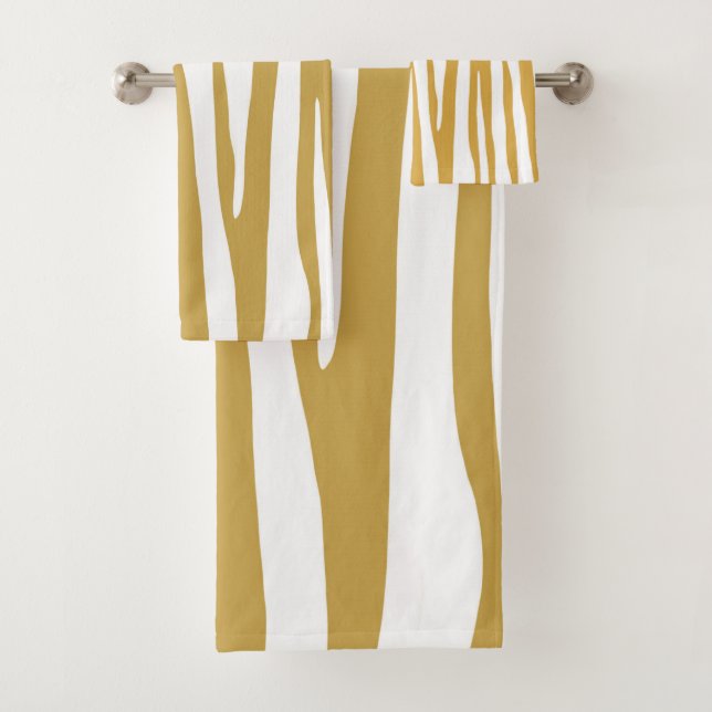 Mustard yellow and white zebra pattern bath towel set (Insitu)