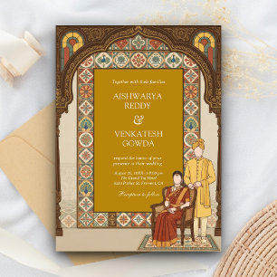 Mustard Yellow Archway South Indian Couple Wedding Invitation