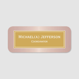 Mustard Yellow Banner On Rose Gold Metallic Pink Name Tag