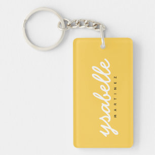Mustard Yellow Calligraphy Script Personalized Keychain