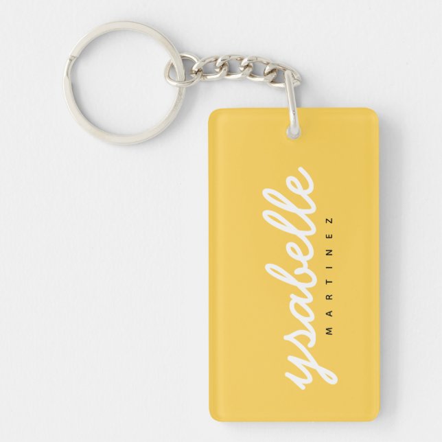 Mustard Yellow Calligraphy Script Personalized Keychain (Front)