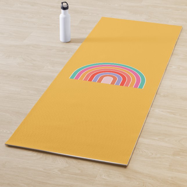 Mustard Yellow Colourful Rainbow Yoga Mat (In Situ)