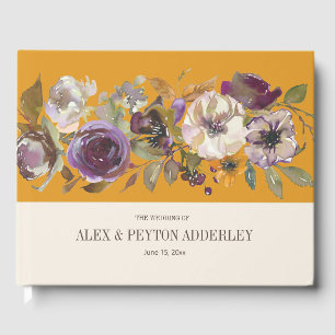 Mustard Yellow Cream Purple Floral Wedding Guest Book