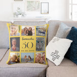 Mustard yellow custom photo collage birthday throw pillow<br><div class="desc">A unique gift for a 21st birthday,  celebrating her life with a collage of 8 of your own photos,  pictures.  Personalize and add her name,  age and date. Mustard yellow background colour,  grey text.   The name is written with a modern hand lettered style script.</div>