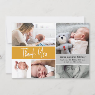 Mustard Yellow Custom Photos Baby Shower Thank You Card
