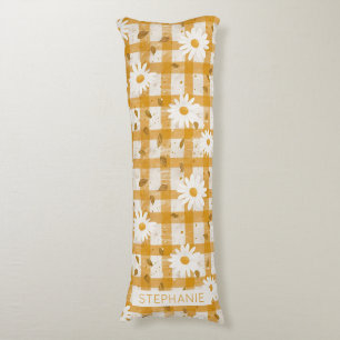 Mustard Yellow Daisy Cream Farmhouse Gingham Body Pillow