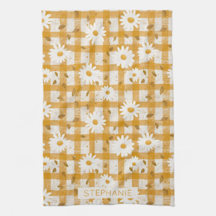 Mustard Yellow Daisy Cream Farmhouse Gingham Kitchen Towel