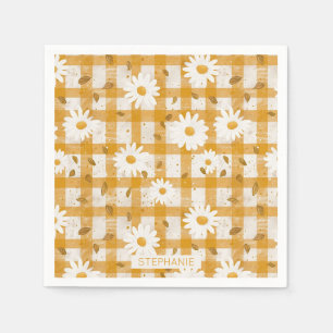 Mustard Yellow Daisy Cream Farmhouse Gingham Napkin