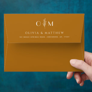Mustard yellow elegant floral minimalist wedding envelope