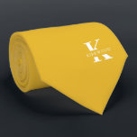 Mustard Yellow Elegant Monogram   Name | Two-Sided Tie<br><div class="desc">An elegant necktie featuring a bold white monogram across a deep Mustard Yellow background. On top of this monogram sits your first or last name spelled out in all capitals. Over 40 unique colors are available in both one-sided and two-sided versions. You can browse them by clicking the collection link....</div>