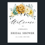 Mustard Yellow Floral Sage Bridal Shower Welcome Poster<br><div class="desc">Modern elegant spring / midsummer bridal shower welcome poster features a bouquet of soft watercolor mustard yellow roses / peonies with greenery lush green leaves / botanical leaves / eucalyptus / succulents. Please find more matching designs and variations from my "blissweddingpaperie" store. And feel free to contact me for further...</div>