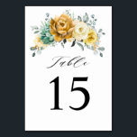 Mustard Yellow Floral Sage Greenery Modern Wedding Table Number<br><div class="desc">Modern elegant spring / midsummer wedding table number features a bouquet of soft watercolor mustard yellow roses / peonies with greenery lush green leaves / botanical leaves / eucalyptus / succulents. Please find more matching designs and variations from my "blissweddingpaperie" store. And feel free to contact me for further customization...</div>