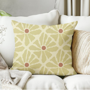 Mustard Yellow Funky Boho Hand Drawn Flowers Throw Pillow